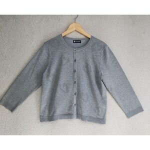 Cable & Gauge Cardigan Womens Gray Heart Knit Button Front Lightweight Rayon